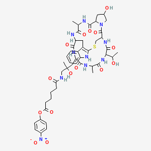 molecular formula C47H60N10O15S B12778858 N(sup delta)-(5-((4-Nitrophenyl)oxycarbonyl)pentanoyl)-delta-aminophalloin [German] CAS No. 87876-26-4