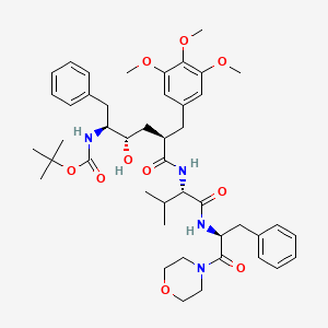 molecular formula C45H62N4O10 B12778863 Carbamic acid, (2-hydroxy-5-((2-methyl-1-(((2-(4-morpholinyl)-2-oxo-1-(phenylmethyl)ethyl)amino)carbonyl)propyl)amino)-5-oxo-1-(phenylmethyl)-4-((3,4,5-trimethoxyphenyl)methyl)pentyl,, 1,1-dimethylethyl ester, (1S-(1R*,2R*,4S*,5(R*(R*))))- CAS No. 165453-92-9