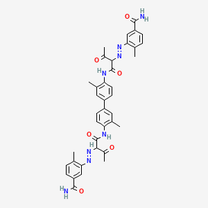 molecular formula C38H38N8O6 B12778911 Benzamide, 3,3'-((3,3'-dimethyl(1,1'-biphenyl)-4,4'-diyl)bis(imino(1-acetyl-2-oxo-2,1-ethanediyl)azo))bis(4-methyl- CAS No. 64441-14-1