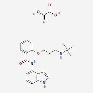 molecular formula C24H29N3O6 B12778930 Benzamide, 2-(3-((1,1-dimethylethyl)amino)propoxy)-N-1H-indol-4-yl-, ethanedioate CAS No. 112857-89-3