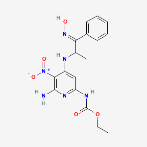 molecular formula C17H20N6O5 B12779020 Ethyl (6-amino-4-((2-(hydroxyimino)-1-methyl-2-phenylethyl)amino)-5-nitro-2-pyridinyl)carbamate CAS No. 83269-20-9