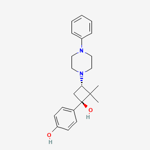 molecular formula C22H28N2O2 B12779120 Phenol, 4-(1-hydroxy-2,2,4,4-tetramethyl-3-(4-phenyl-1-piperazinyl)cyclobutyl)-, cis- CAS No. 53086-84-3