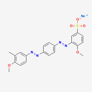 molecular formula C21H19N4NaO5S B12779158 Benzenesulfonic acid, 4-methoxy-3-((4-((4-methoxy-3-methylphenyl)azo)phenyl)azo)-, sodium salt CAS No. 75627-14-4