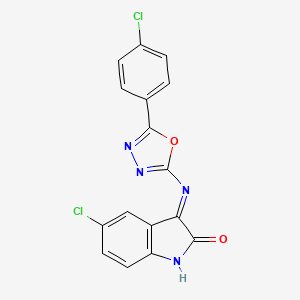molecular formula C16H8Cl2N4O2 B12779175 5-Chloro-3-(5-(p-chlorophenyl)-1,3,4-oxadiazol-2-ylimino)-2-indolinone CAS No. 84640-87-9