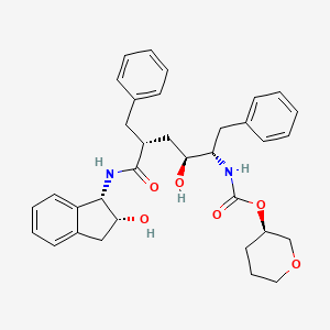 molecular formula C34H40N2O6 B12779195 Carbamic acid, (5-((2,3-dihydro-2-hydroxy-1H-inden-1-yl)amino)-2-hydroxy-5-oxo-1,4-bis(phenylmethyl)pentyl)-, tetrahydro-2H-pyran-3-yl ester, (1S-(1alpha(1R*(S*),2R*,4S*),2alpha))- CAS No. 145680-04-2