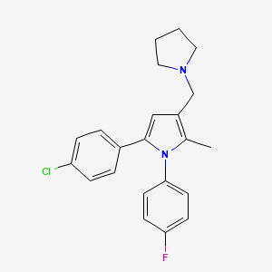 molecular formula C22H22ClFN2 B12779208 1H-Pyrrole, 5-(4-chlorophenyl)-1-(4-fluorophenyl)-2-methyl-3-(1-pyrrolidinylmethyl)- CAS No. 146204-55-9