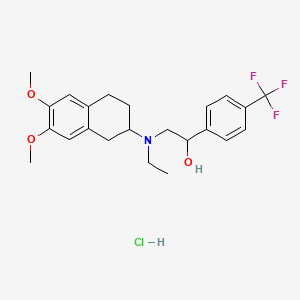 molecular formula C23H29ClF3NO3 B12779223 Benzenemethanol, alpha-((ethyl(1,2,3,4-tetrahydro-6,7-dimethoxy-2-naphthalenyl)amino)methyl)-4-(trifluoromethyl)-, hydrochloride CAS No. 116680-77-4