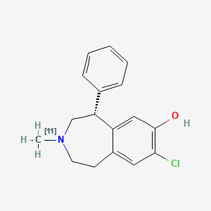 molecular formula C17H18ClNO B12779231 1H-3-Benzazepin-7-ol, 8-chloro-2,3,4,5-tetrahydro-3-(methyl-11C)-5-phenyl-, (R)- CAS No. 106647-42-1