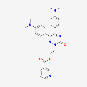 molecular formula C27H28N6O3 B12779247 3-Pyridinecarboxylic acid, 2-(5,6-bis(4-(dimethylamino)phenyl)-3-oxo-1,2,4-triazin-2(3H)-yl)ethyl ester CAS No. 84423-98-3
