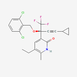 molecular formula C22H20Cl2F3NO2 B12779298 2(1H)-Pyridinone, 3-(3-cyclopropyl-1-((2,6-dichlorophenyl)methoxy)-1-(trifluoromethyl)-2-propynyl)-5-ethyl-6-methyl- CAS No. 335665-82-2