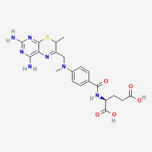 molecular formula C21H25N7O5S B12779307 N-(4-(((2,4-Diamino-7-methyl-7H-pyrimido(4,5-b)(1,4)thiazin-6-yl)methyl)methylamino)benzoyl)-L-glutamic acid CAS No. 82214-96-8