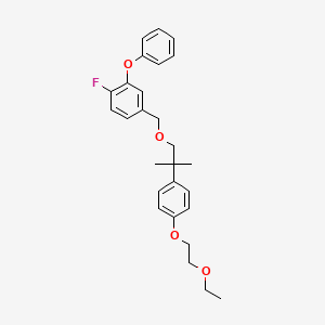 molecular formula C27H31FO4 B12779319 Benzene, 4-((2-(4-(2-ethoxyethoxy)phenyl)-2-methylpropoxy)methyl)-1-fluoro-2-phenoxy- CAS No. 83493-23-6