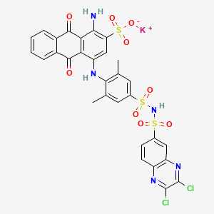 molecular formula C30H20Cl2KN5O9S3 B12779334 Potassium 1-amino-4-(4-(((2,3-dichloroquinoxalin-6-yl)sulphonyl)sulphamoyl)-2,6-(dimethylphenyl))amino-9,10-dihydro-9,10-dioxoanthracene-2-sulphonate CAS No. 97375-11-6