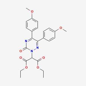 molecular formula C24H25N3O7 B12779393 Propanedioic acid, (5,6-bis(4-methoxyphenyl)-3-oxo-1,2,4-triazin-2(3H)-yl)-, diethyl ester CAS No. 84423-93-8