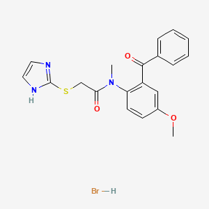 molecular formula C20H20BrN3O3S B12779399 Acetamide, N-(2-benzoyl-4-methoxyphenyl)-2-(1H-imidazol-2-ylthio)-N-methyl-, monohydrobromide CAS No. 128433-42-1