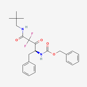 molecular formula C24H28F2N2O4 B12779406 Carbamic acid, (4-((2,2-dimethylpropyl)amino)-3,3-difluoro-2,4-dioxo-1-(phenylmethyl)butyl)-, phenylmethyl ester CAS No. 148797-22-2