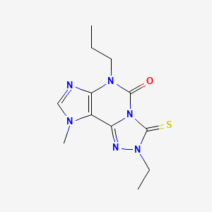 molecular formula C12H16N6OS B12779441 3H-1,2,4-Triazolo(3,4-i)purine-3,5(2H)-dione, 6,9-dihydro-2-ethyl-9-methyl-6-propyl- CAS No. 135446-17-2