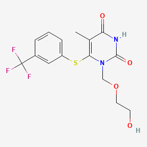 molecular formula C15H15F3N2O4S B12779458 1-((2-Hydroxyethoxy)methyl)-6-((3-(trifluoromethyl)phenyl)thio)thymine CAS No. 125056-75-9