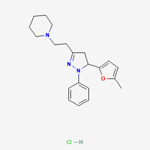 molecular formula C21H28ClN3O B12779477 Pyrazoline, 5-(5-methyl-2-furyl)-1-phenyl-3-(2-(piperidino)ethyl)-, hydrochloride CAS No. 102129-33-9