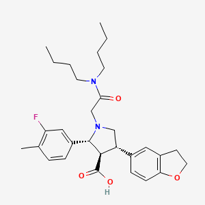 molecular formula C30H39FN2O4 B12779505 3-Pyrrolidinecarboxylic acid, 1-(2-(dibutylamino)-2-oxoethyl)-4-(2,3-dihydro-5-benzofuranyl)-2-(3-fluoro-4-methylphenyl)- CAS No. 380180-51-8