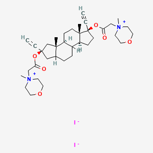 molecular formula C36H54I2N2O6 B12779552 A-Norpregn-20-yne-2,17-diol, 2-ethynyl-, bis((4-methylmorpholinum-yl)acetate), diiodide, (2-beta,5-alpha,17-alpha)- CAS No. 142546-53-0