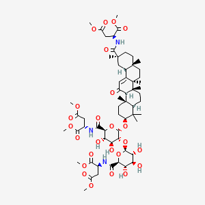 molecular formula C60H89N3O25 B12779594 L-Aspartic acid, N-(1-O-((3-beta,20-beta,29(S))-29-((3-methoxy-1-(methoxycarbonyl)-3-oxopropyl)amino)-11,29-dioxoolean-12-en-3-yl)-2-O-(N-(3-methoxy-1-(methoxycarbonyl)-3-oxopropyl)-beta-D-glucopyranuronamidosyl)-alpha-D-glucopyranuronoyl)-, dimethyl ester, (S)- CAS No. 171259-65-7