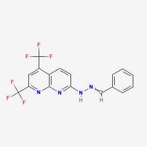 molecular formula C17H10F6N4 B1277967 N-(benzylideneamino)-5,7-bis(trifluoromethyl)-1,8-naphthyridin-2-amine 