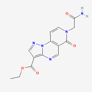 molecular formula C14H13N5O4 B12779741 Pyrazolo(1,5-a)pyrido(3,4-e)pyrimidine-3-carboxylic acid, 6,7-dihydro-7-(2-amino-2-oxoethyl)-6-oxo-, ethyl ester CAS No. 148191-52-0