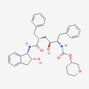 molecular formula C34H40N2O6 B12779828 Carbamic acid, (5-((2,3-dihydro-2-hydroxy-1H-inden-1-yl)amino)-2-hydroxy-5-oxo-1,4-bis(phenylmethyl)pentyl)-, tetrahydro-2H-pyran-3-yl ester, (1S-(1alpha(1R*(R*),2R*,4S*),2alpha))- CAS No. 145631-05-6