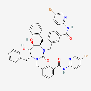 molecular formula C45H40Br2N6O5 B12779873 Benzamide, 3,3'-(((4R,5S,6S,7R)-tetrahydro-5,6-dihydroxy-2-oxo-4,7-bis(phenylmethyl)-1H-1,3-diazepine-1,3(2H)-diyl)bis(methylene))bis(N-(5-bromo-2-pyridinyl)- CAS No. 183856-54-4