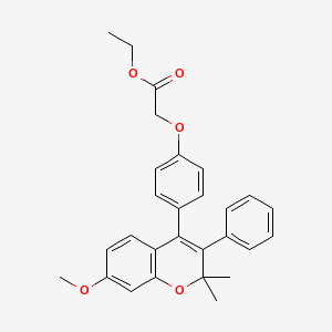molecular formula C28H28O5 B12779932 Acetic acid, (4-(7-methoxy-2,2-dimethyl-3-phenyl-2H-1-benzopyran-4-yl)phenoxy)-, ethyl ester CAS No. 111038-38-1