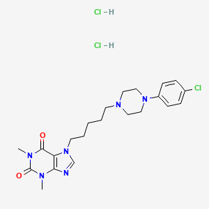 molecular formula C22H31Cl3N6O2 B12779989 Theophylline, 7-(5-(4-(p-chlorophenyl)-1-piperazinyl)pentyl)-, dihydrochloride CAS No. 81996-52-3