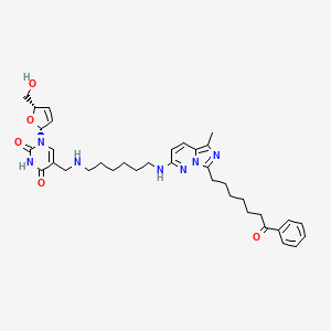 molecular formula C36H47N7O5 B12780006 Thymidine, 2',3'-didehydro-3'-deoxy-alpha-((6-((5-methyl-7-(7-oxo-7-phenylheptyl)imidazo(1,5-b)pyridazin-2-yl)amino)hexyl)amino)- CAS No. 210469-30-0