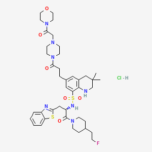 molecular formula C41H57ClFN7O6S2 B12780120 N-[(2S)-3-(1,3-benzothiazol-2-yl)-1-[4-(2-fluoroethyl)piperidin-1-yl]-1-oxopropan-2-yl]-3,3-dimethyl-6-[3-[4-(2-morpholin-4-yl-2-oxoethyl)piperazin-1-yl]-3-oxopropyl]-2,4-dihydro-1H-quinoline-8-sulfonamide;hydrochloride CAS No. 1332579-20-0