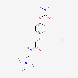 molecular formula C19H32IN3O4 B12780122 Ammonium, (2-(2-(p-hydroxyphenoxy)acetamido)ethyl)triethyl-, iodide, dimethylcarbamate CAS No. 97051-53-1