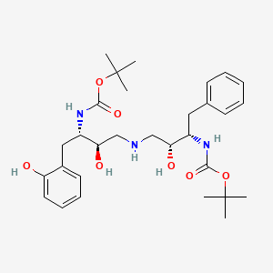 molecular formula C30H45N3O7 B12780128 12-Oxa-2,6,10-triazatetradecanoic acid, 4,8-dihydroxy-3-((2-hydroxyphenyl)methyl)-13,13-dimethyl-11-oxo-9-(phenylmethyl)-, 1,1-dimethylethyl ester, (3S-(3R*,4S*,8S*,9R*))- CAS No. 162540-97-8