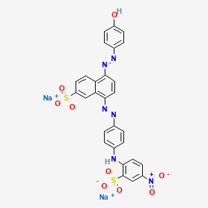 molecular formula C28H18N6Na2O9S2 B12780139 Disodium 5-((4-hydroxyphenyl)azo)-8-((4-((4-nitro-2-sulphonatophenyl)amino)phenyl)azo)naphthalene-2-sulphonate CAS No. 85283-58-5