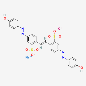 molecular formula C26H18KN4NaO8S2 B12780244 Benzenesulfonic acid, 2,2'-(1,2-ethenediyl)bis(5-((4-hydroxyphenyl)azo)-, monopotassium monosodium salt CAS No. 79069-96-8