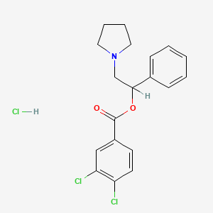 molecular formula C19H20Cl3NO2 B12780315 Benzoic acid, 3,4-dichloro-, alpha-(1-pyrrolidinylmethyl)benzyl ester, hydrochloride CAS No. 109554-80-5