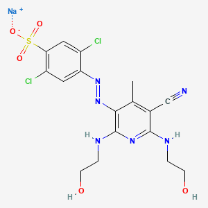 molecular formula C17H17Cl2N6NaO5S B12780325 Benzenesulfonic acid, 2,5-dichloro-4-((5-cyano-2,6-bis((2-hydroxyethyl)amino)-4-methyl-3-pyridinyl)azo)-, monosodium salt CAS No. 73287-63-5