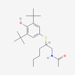 molecular formula C22H37NO2S B12780327 N-(2-((3,5-Bis(1,1-dimethylethyl)-4-hydroxyphenyl)thio)hexyl)acetamide CAS No. 88222-14-4