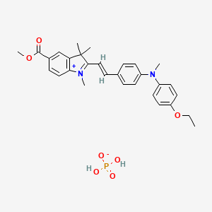 molecular formula C30H33N2O3.H2O4P<br>C30H35N2O7P B12780373 2-(2-(4-((4-Ethoxyphenyl)methylamino)phenyl)vinyl)-5-(methoxycarbonyl)-1,3,3-trimethyl-3H-indolium dihydrogen phosphate CAS No. 83949-64-8