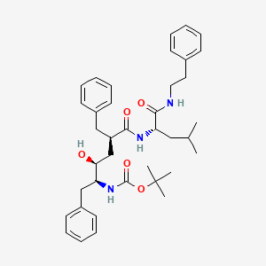 molecular formula C38H51N3O5 B12780392 Carbamic acid, (2-hydroxy-5-((3-methyl-1-(((2-phenylethyl)amino)carbonyl)butyl)amino)-5-oxo-1,4-bis(phenylmethyl)pentyl)-, 1,1-dimethylethyl ester, (1S-(1R*,2R*,4S*(R*)))- CAS No. 132565-31-2