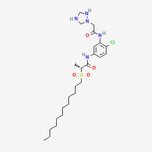 molecular formula C25H42ClN5O4S B12780436 1,2,4-Triazolidine-4-acetamide, N-(2-chloro-5-((3-(dodecylsulfonyl)-2-methyl-1-oxopropyl)amino)phenyl)-alpha-(2,2-dimethyl-1-oxopropyl)-3,5-dioxo-1-phenyl-2-(phenylmethyl)- CAS No. 72828-78-5