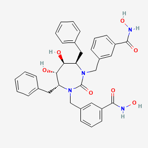 molecular formula C35H36N4O7 B12780523 Benzamide, 3,3'-(((4R,5S,6S,7R)-tetrahydro-5,6-dihydroxy-2-oxo-4,7-bis(phenylmethyl)-1H-1,3-diazepine-1,3(2H)-diyl)bis(methylene))bis(N-hydroxy- CAS No. 153183-64-3