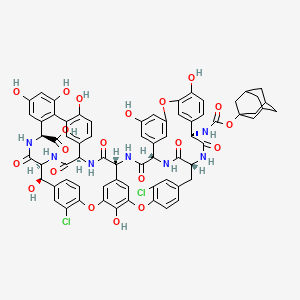 molecular formula C69H59Cl2N7O20 B12780922 Ristomycin A aglycone, 22,31-dichloro-7-demethyl-64-O-demethyl-19-deoxy-N15-((tricyclo(3.3.1.13,7)dec-2yloxy)carbonyl)- 