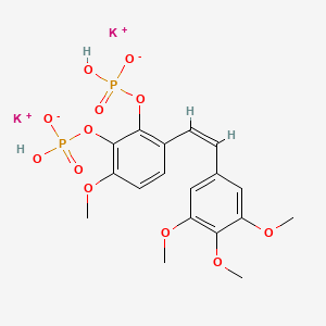 molecular formula C18H20K2O12P2 B12780939 dipotassium;[2-[hydroxy(oxido)phosphoryl]oxy-3-methoxy-6-[(Z)-2-(3,4,5-trimethoxyphenyl)ethenyl]phenyl] hydrogen phosphate CAS No. 1014615-46-3