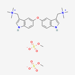 molecular formula C26H38N4O9S2 B12781048 Ammonium, oxybis((5,3-indolylene)methylene)bis(trimethyl-, bis(methyl sulfate) CAS No. 84905-57-7