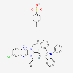 molecular formula C44H39ClN5O3S+ B12781102 6-chloro-2-[(E)-2-(1,2-diphenylindol-3-yl)ethenyl]-1,3-bis(prop-2-enyl)-2H-imidazo[4,5-b]quinoxalin-9-ium;4-methylbenzenesulfonic acid CAS No. 54290-19-6