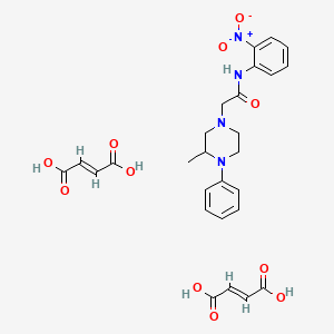 molecular formula C27H30N4O11 B12781138 N-(2-Nitrophenyl)-N-phenyl-2-(4-methyl-1-piperazinyl)acetamide dimaleate hemihydrate CAS No. 118989-82-5